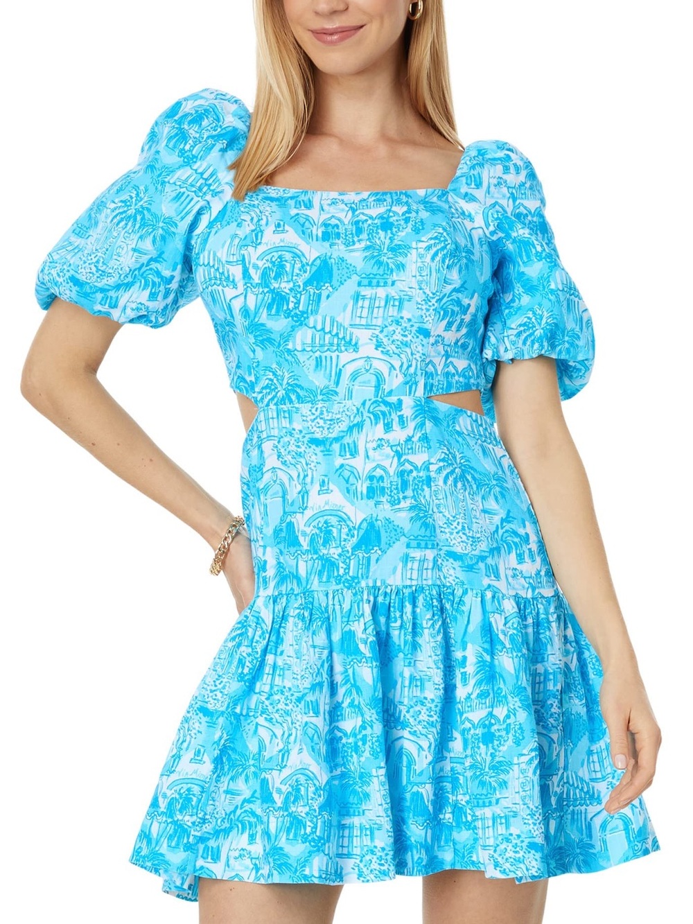 Lilly Pulitzer Kylanne Elbow Sleeve Linen Dress Amalfi Blue Sunny State of Mind